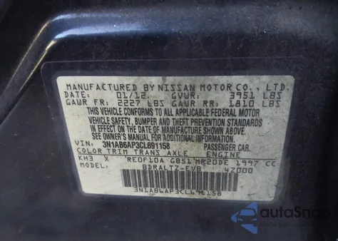 2012 Nissan Sentra 2.0 Sr z USA, uszkodzony, nr VIN 3N1AB6AP3CL691158